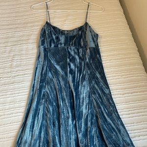 blue crushed velvet mini dress